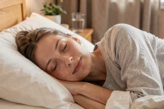 Femme endormie paisiblement dans une chambre cosy, illustrant l'importance du sommeil pour la santé et l'immunité